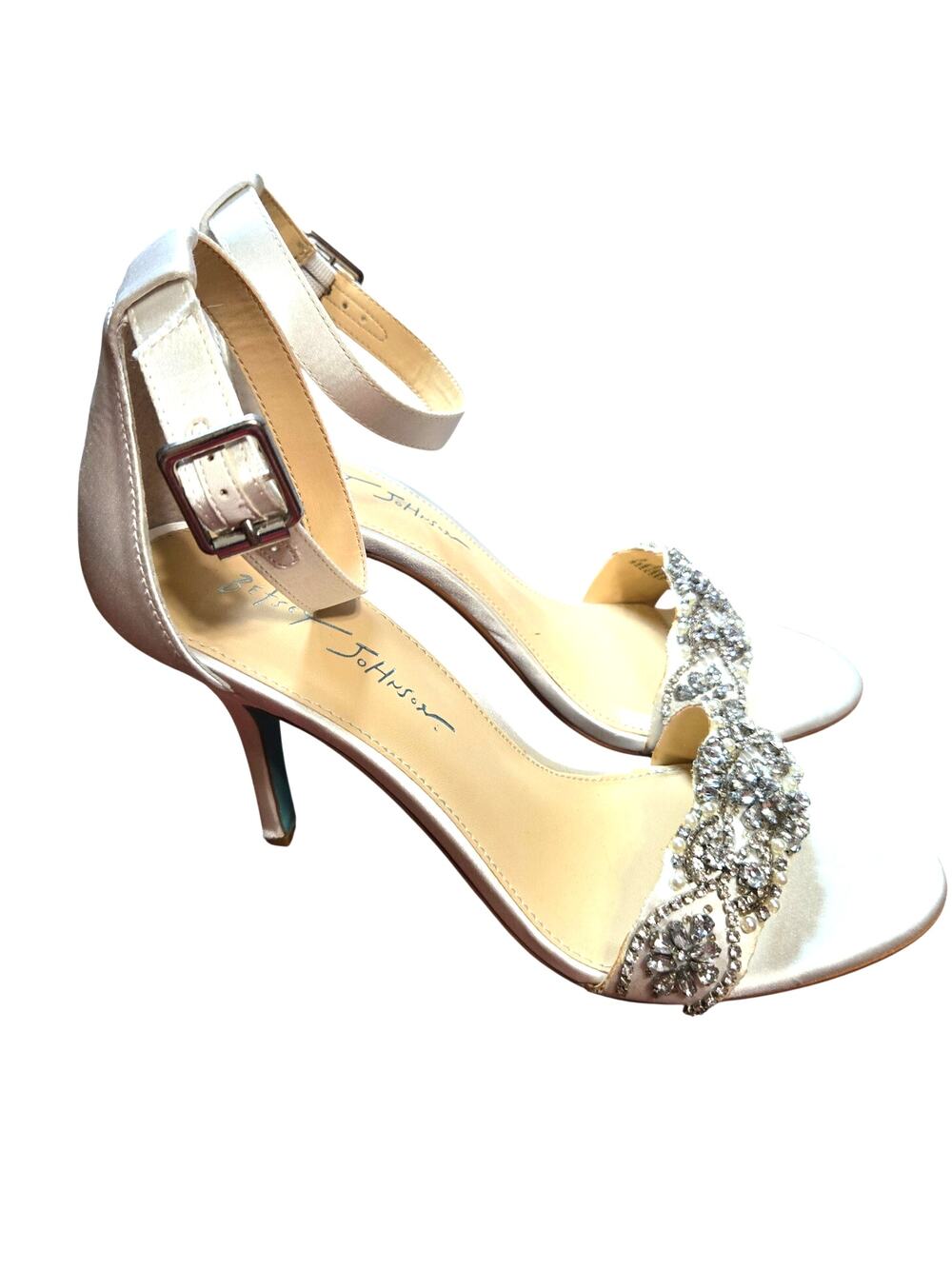 Betsy Johnston 9 White Beaded High Hell Open Toed Women's Shoe